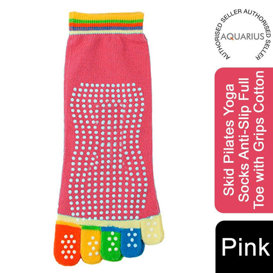 Non Slip Skid Pilates Yoga Socks Anti-Slip Full Toe with Grips Cotton[Pink]
